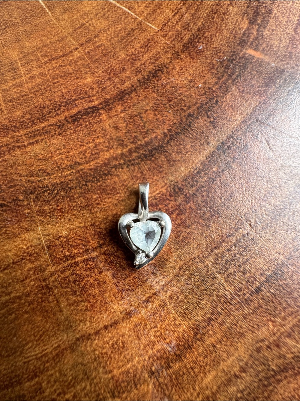 10k Heart-Shaped Aquamarine and CZ Pendant